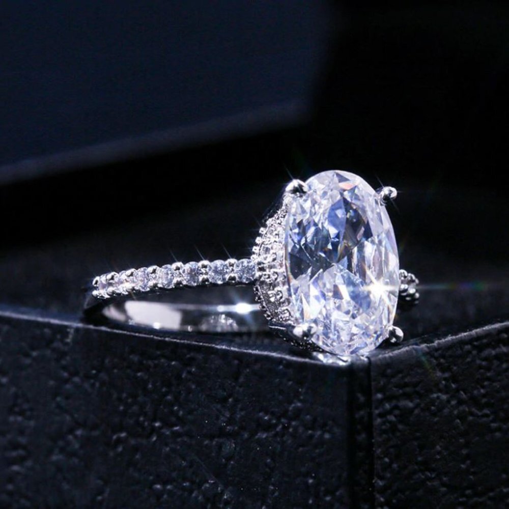 NEW 18K White Gold Oval Cut Diamond Ring S925 - Picture 2 of 8
